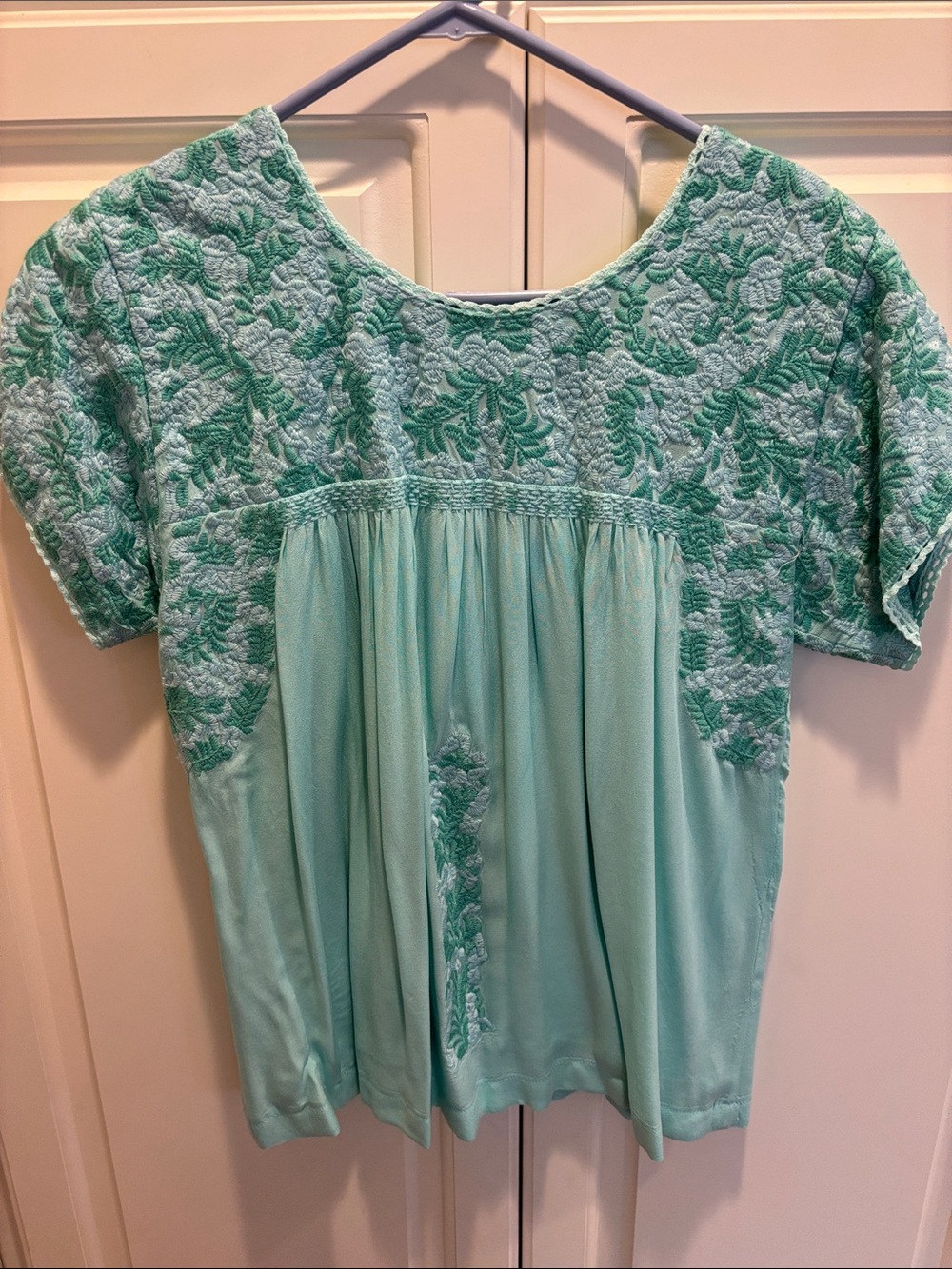 Embroidered Mint Green Women's Short Sleeve Top - J Marie - Medium